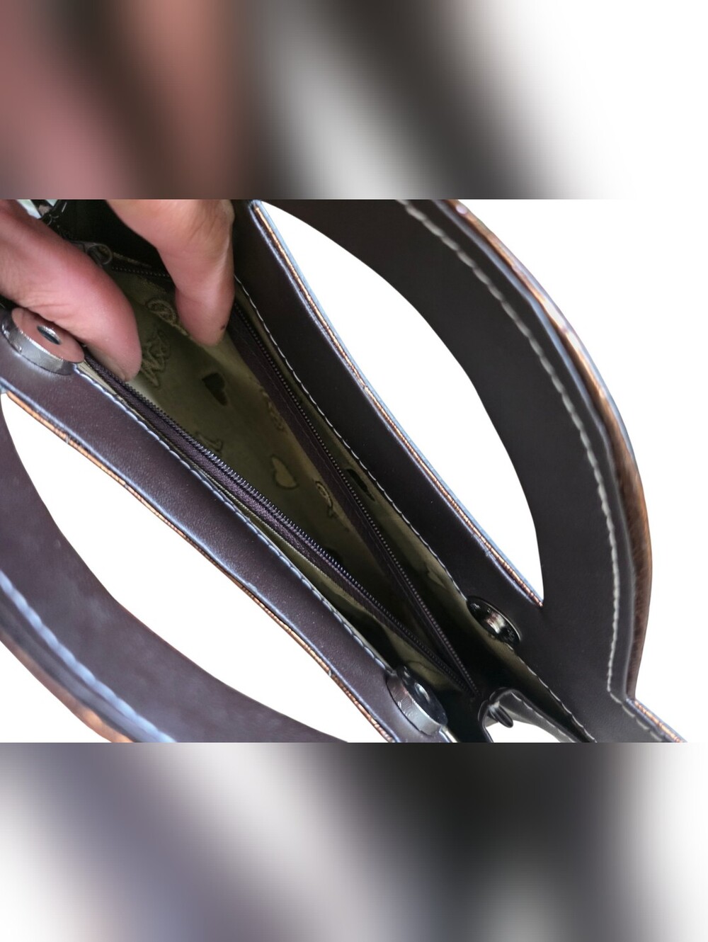Elegant Brown Metallic Handle Clutch - Picture 8 of 8